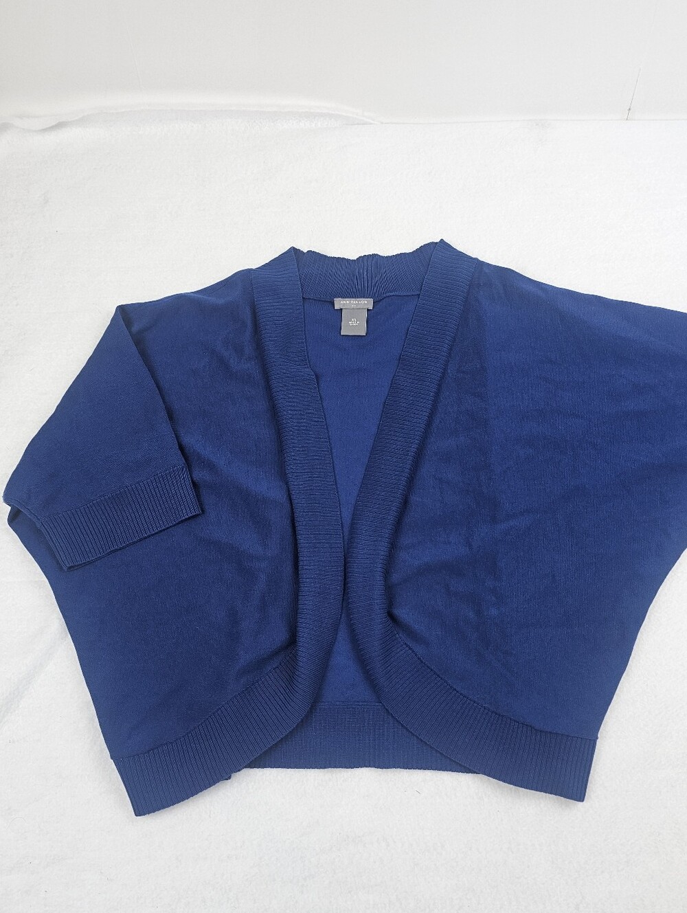 Ann Taylor Blush Blue Open Front‎ Silk Blend Crop Cardigan Sweater Size XL